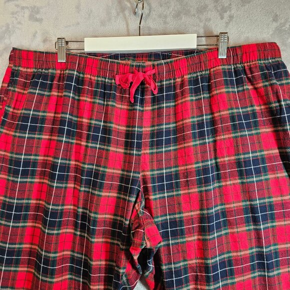 Old Navy Red Navy Plaid Flannel Pajama Set 3X Button-Up Top Drawstring Pants - Picture 8 of 13